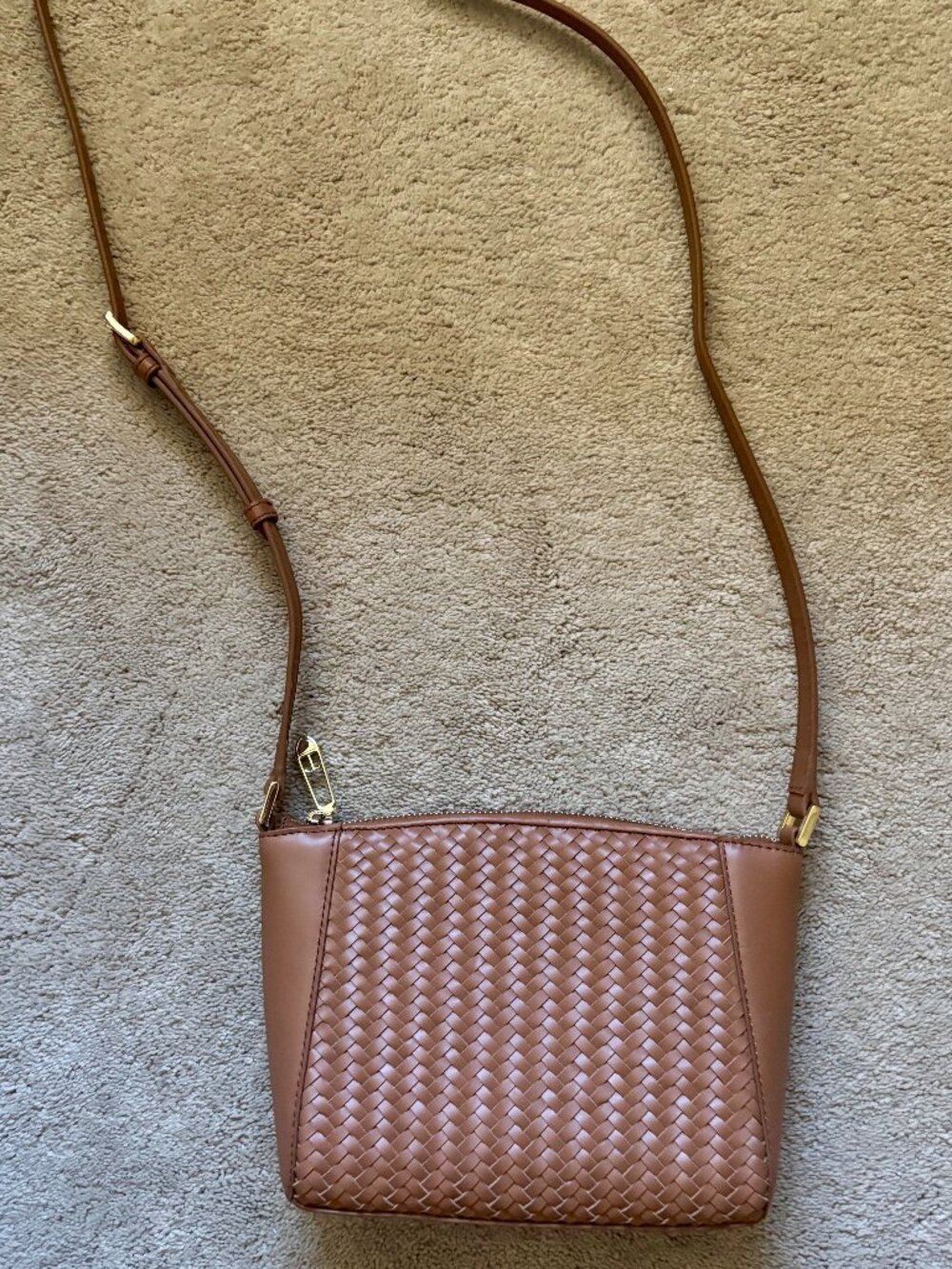 Talbots Woven Leather Crossbody Bag in Tan Brown